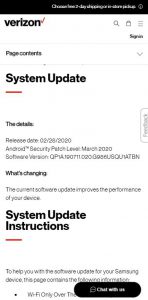 galaxy s20 plus march 2020 update