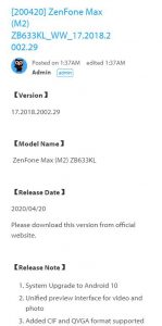 Asus zenfone max m2 Global update android 10