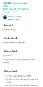 Asus zenfone max m2 Indian update android 10