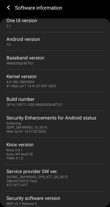 att note 9 one ui 2.1
