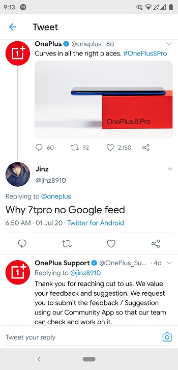 oneplus google feed