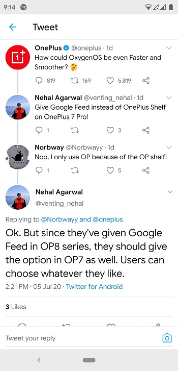 oneplus google feed