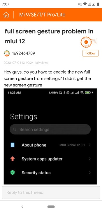 redmi k20 pro gesture navigation